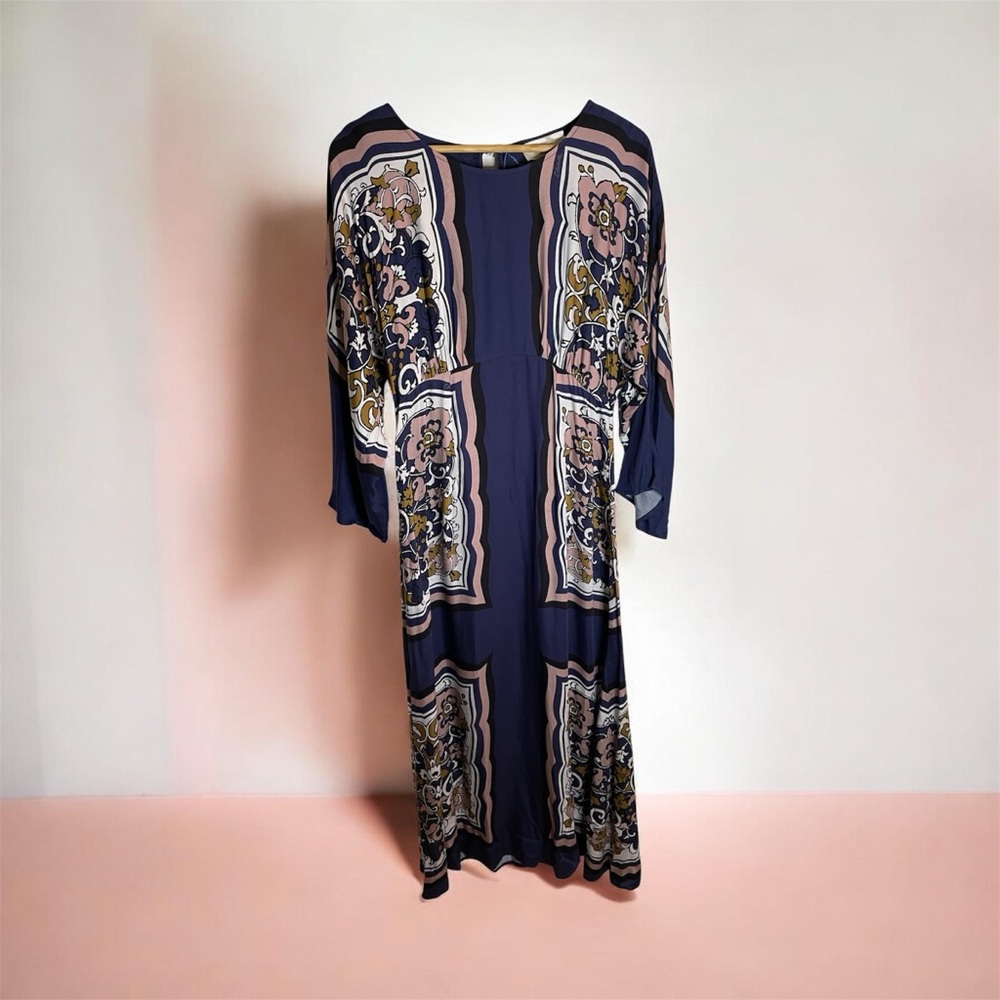 Cleobella Fawn Ankle Navy Midi Dress "Floral Anise" Print Floral Panel Size Med